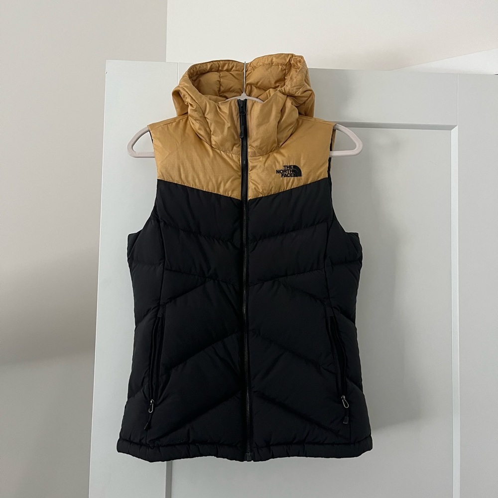 North Face Hooded Puffer Vest - Women’s Black & Gold - 650 Down